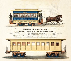 Publicité pour Kimball & Gorton, Manufacture de wagons de chemin de fer de Philadelphie, publié vers 1857 - American School